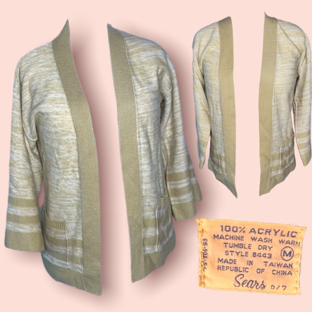 VTG 70s Sears Made in Taiwan Open Drape Cardigan with Pockets "The Dude"